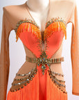 Long - sleeves Crystalline Fringe Latin Dress Latin/Rhythm