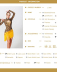 Long - sleeves Crystalline Leopard Print Fringe Latin Dress Latin/Rhythm