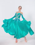Long - sleeves Crystalline Pearl Ballroom Dress Standard/Smooth
