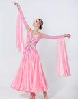 Long - sleeves Crystalline Pearl Ballroom Dress Standard/Smooth