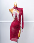 One - sleeve Beaded Crystalline Latin Dress Latin/Rhythm
