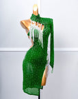 One - sleeve Beaded Crystalline Latin Dress Latin/Rhythm