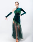 One - sleeve Pleated Skirt Crystalline Smooth Dress Latin/Rhythm