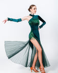 One - sleeve Pleated Skirt Crystalline Smooth Dress Latin/Rhythm
