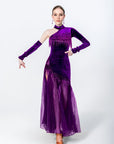 One - sleeve Pleated Skirt Crystalline Smooth Dress Latin/Rhythm