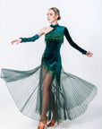 One - sleeve Pleated Skirt Crystalline Smooth Dress Latin/Rhythm