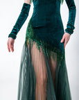 One - sleeve Pleated Skirt Crystalline Smooth Dress Latin/Rhythm
