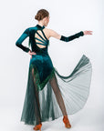 One - sleeve Pleated Skirt Crystalline Smooth Dress Latin/Rhythm