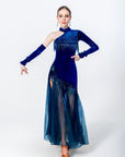 One - sleeve Pleated Skirt Crystalline Smooth Dress Latin/Rhythm
