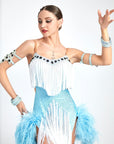 Ostrich Feather Crystalline Fringe Latin Dress Latin/Rhythm