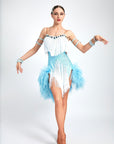 Ostrich Feather Crystalline Fringe Latin Dress Latin/Rhythm