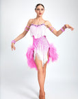 Ostrich Feather Crystalline Fringe Latin Dress Latin/Rhythm