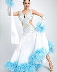 Ostrich Feathers crystallized Ballroom Dress Standard/Smooth