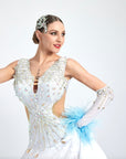 Ostrich Feathers crystallized Ballroom Dress Standard/Smooth
