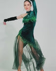 One-sleeve Pleated Skirt Crystalline Smooth Dress Latin/Rhythm