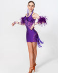 Stretch Net Ostrich Feather Latin Dress Latin/Rhythm