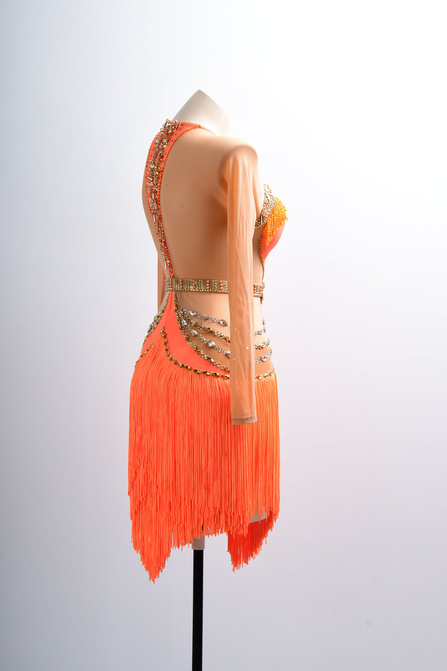 Long-sleeves Crystalline Fringe Latin Dress Latin/Rhythm # L5065