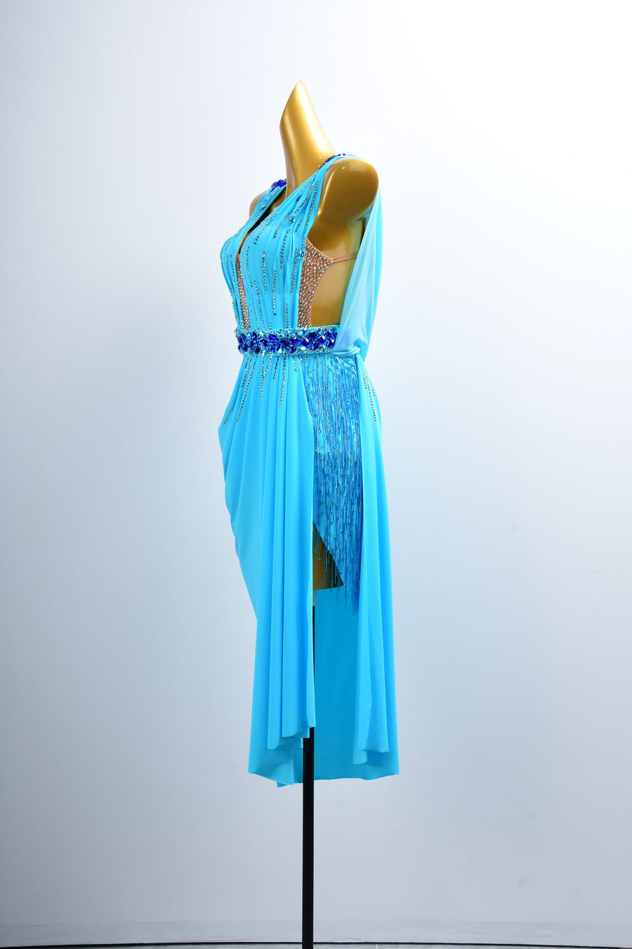 Crystal Belt Beaded asymmetric Long Latin Dress Latin/Rhythm # L5049