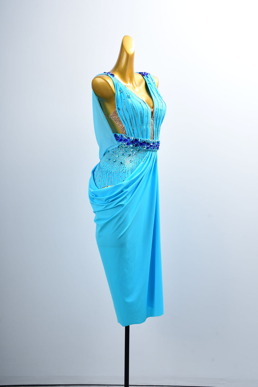 Crystal Belt Beaded asymmetric Long Latin Dress Latin/Rhythm # L5049