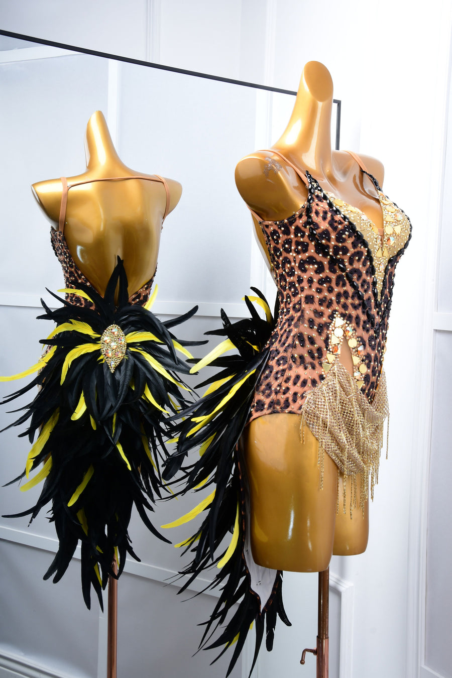 Crystalline Leopard Print Latin Feather Dress Latin/Rhythm # L5050