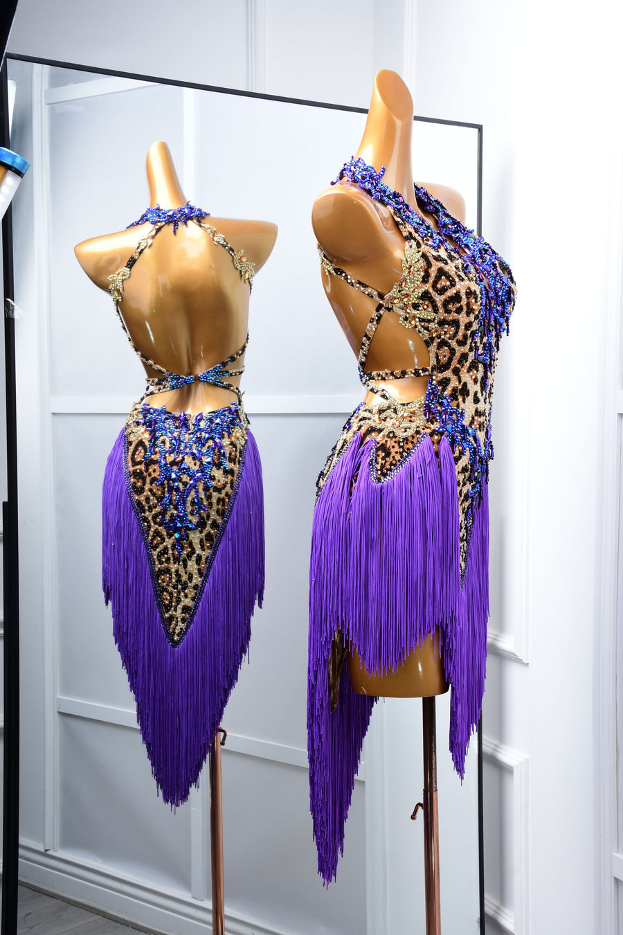 Crystalline Leopard Print Fringe Latin Performance Dress Latin/Rhythm # L5052