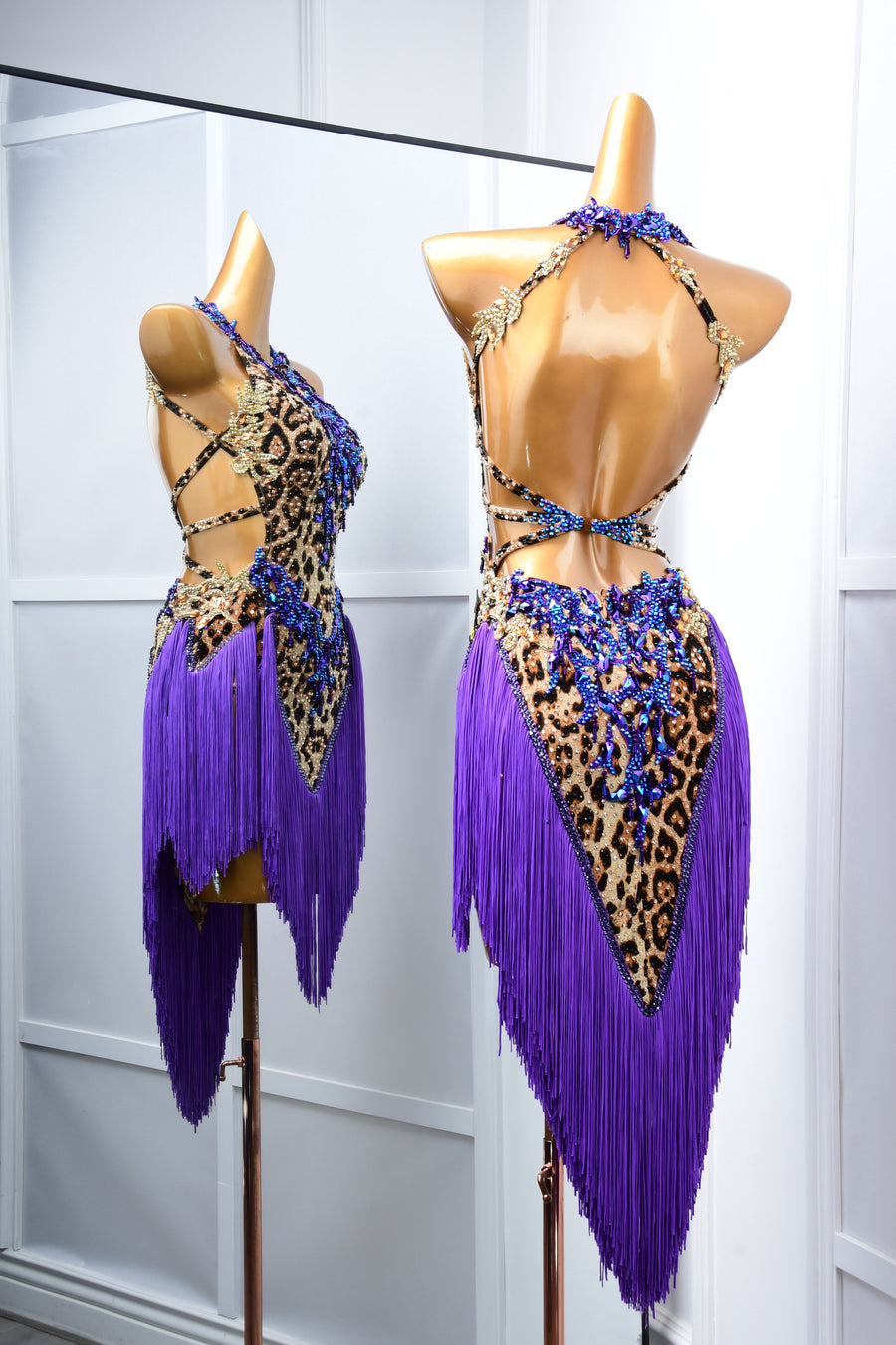 Crystalline Leopard Print Fringe Latin Performance Dress Latin/Rhythm # L5052