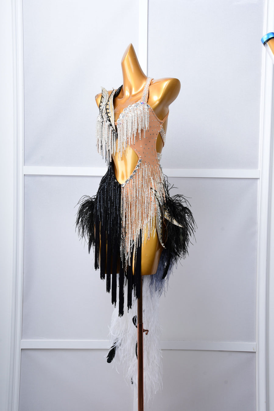 Crystalline Beaded Ostrich Feather Latin Dress Latin/Rhythm # L5054