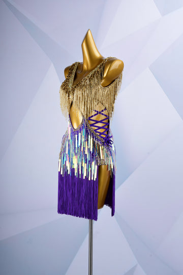 Colorful Beaded Paillette and Fringe Latin Dress  Latin/Rhythm  # L6003