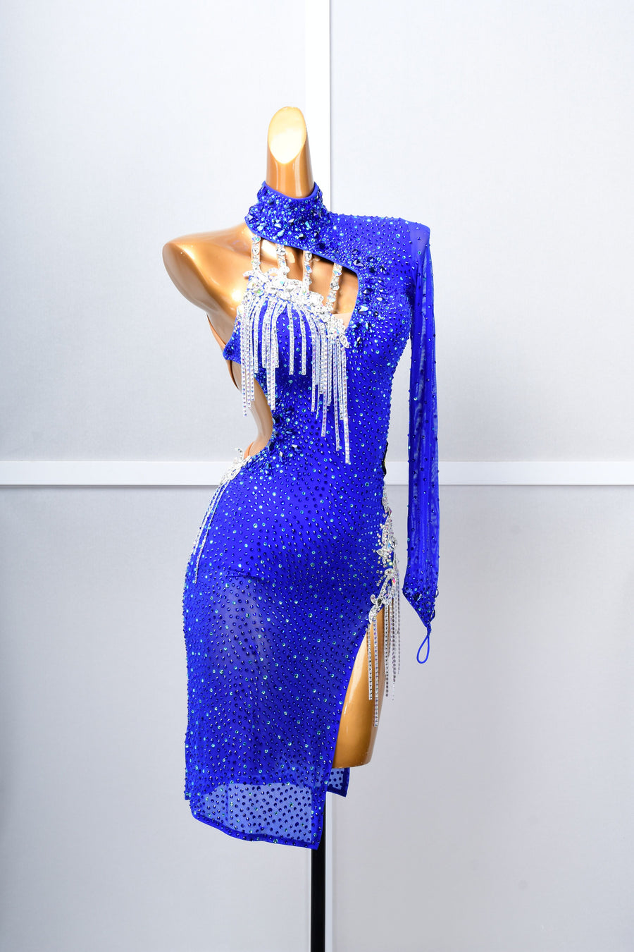 One-sleeve  Beaded Crystalline Latin Dress Latin/Rhythm # L5059