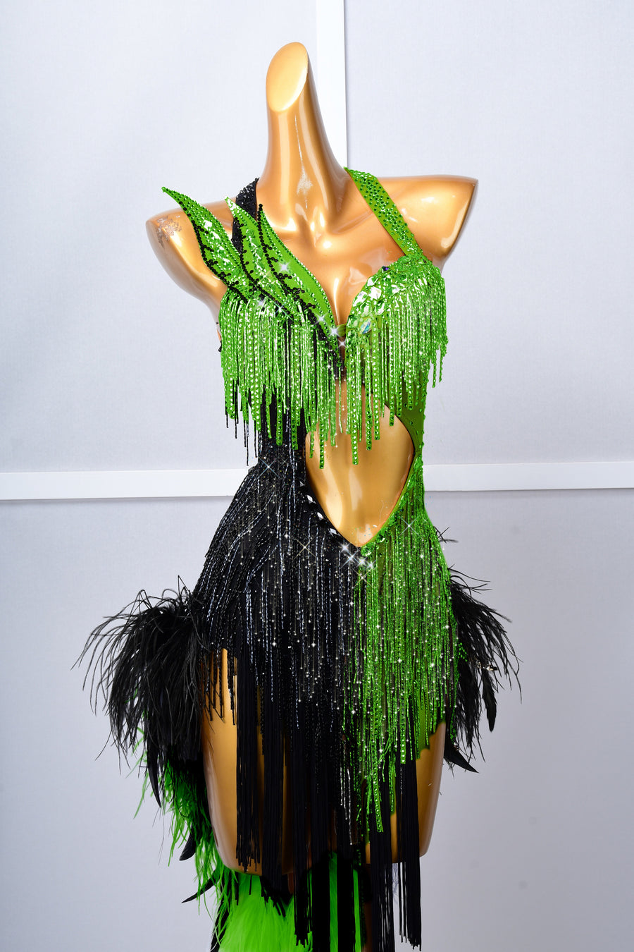 Crystalline Beaded Ostrich Feather Latin Dress Latin/Rhythm # L5054