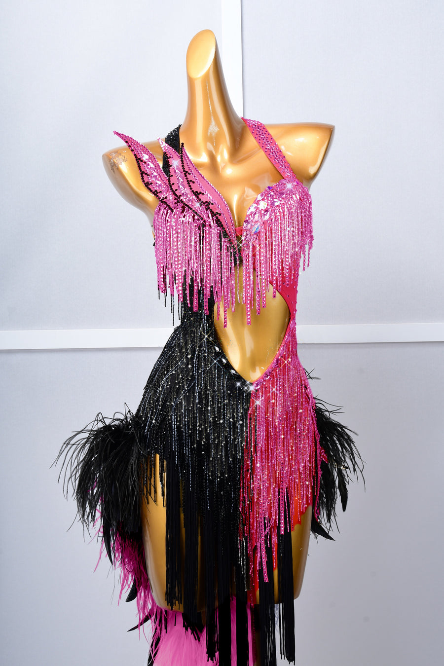 Crystalline Beaded Ostrich Feather Latin Dress Latin/Rhythm # L5054