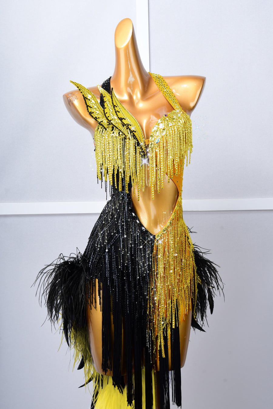 Crystalline Beaded Ostrich Feather Latin Dress Latin/Rhythm # L5054