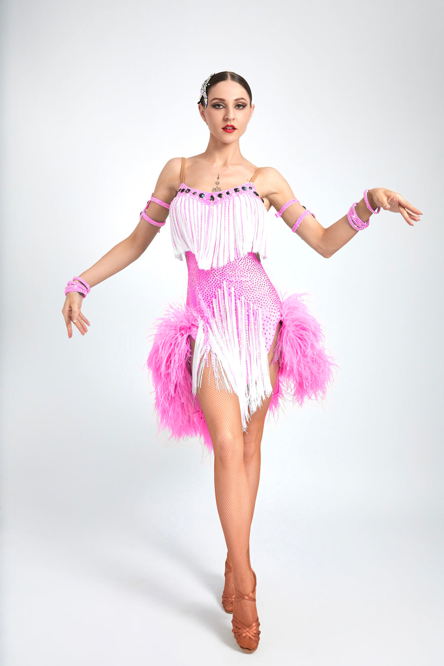 Ostrich Feather Crystalline Fringe Latin Dress Latin/Rhythm # L5101