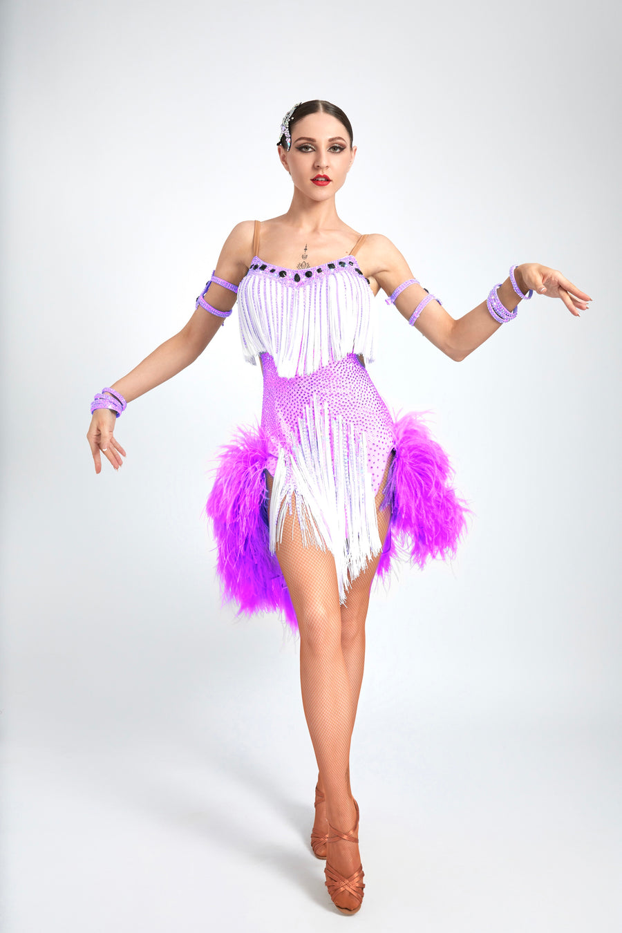 Ostrich Feather Crystalline Fringe Latin Dress Latin/Rhythm # L5101