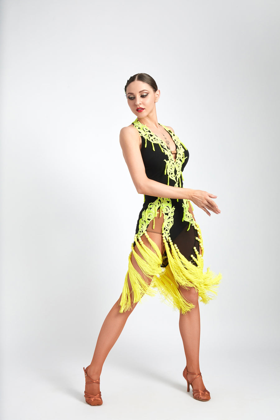 Crystalline Fluorescent Stone Fringe Latin Dress Latin/Rhythm # L5176