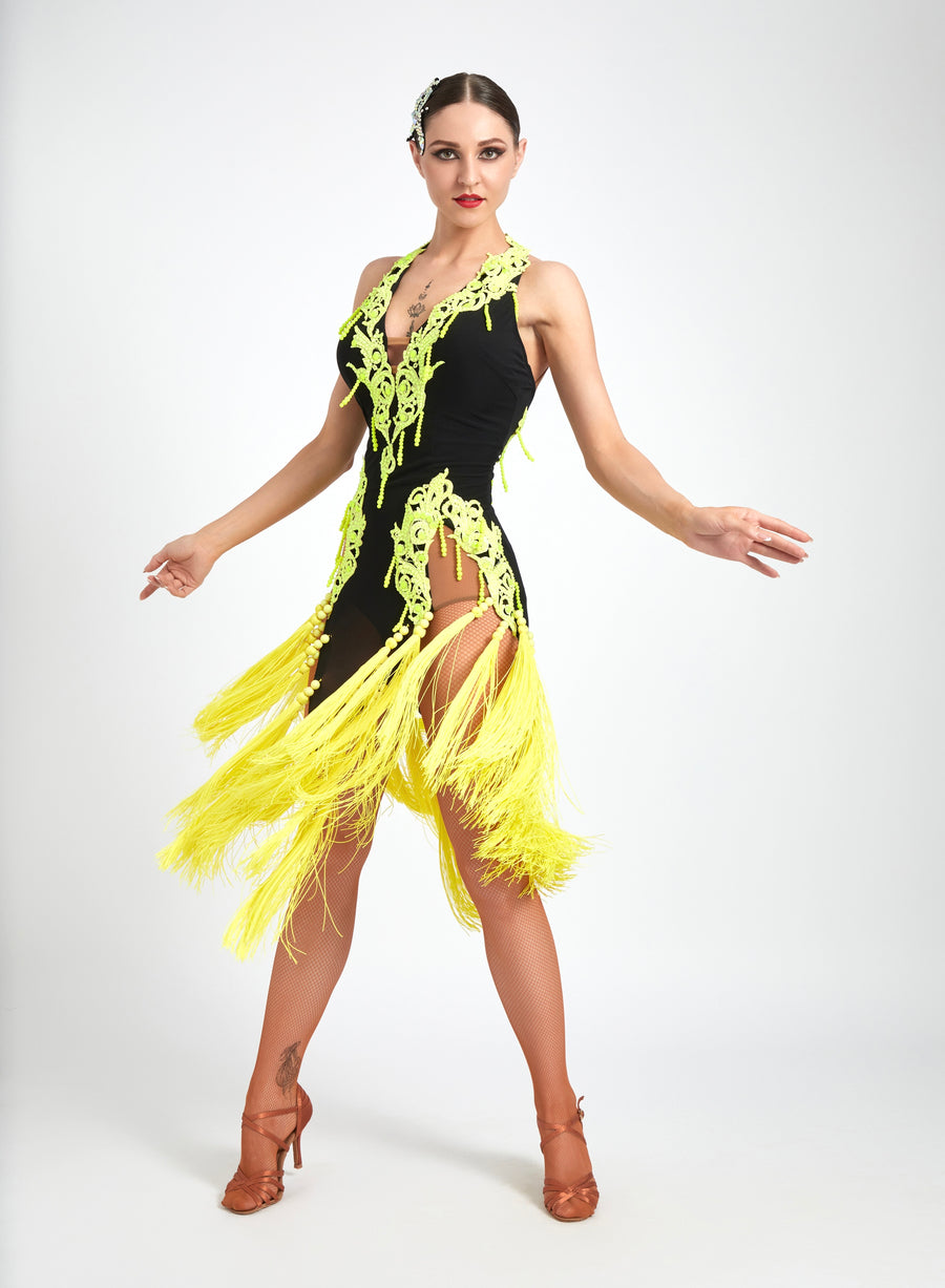 Crystalline Fluorescent Stone Fringe Latin Dress Latin/Rhythm # L5176