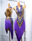 Crystalline Leopard Print Fringe Latin Performance Dress Latin/Rhythm 