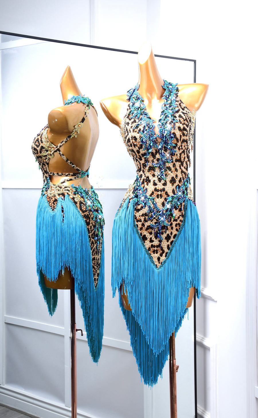 Crystalline Leopard Print Fringe Latin Performance Dress Latin/Rhythm # L5052