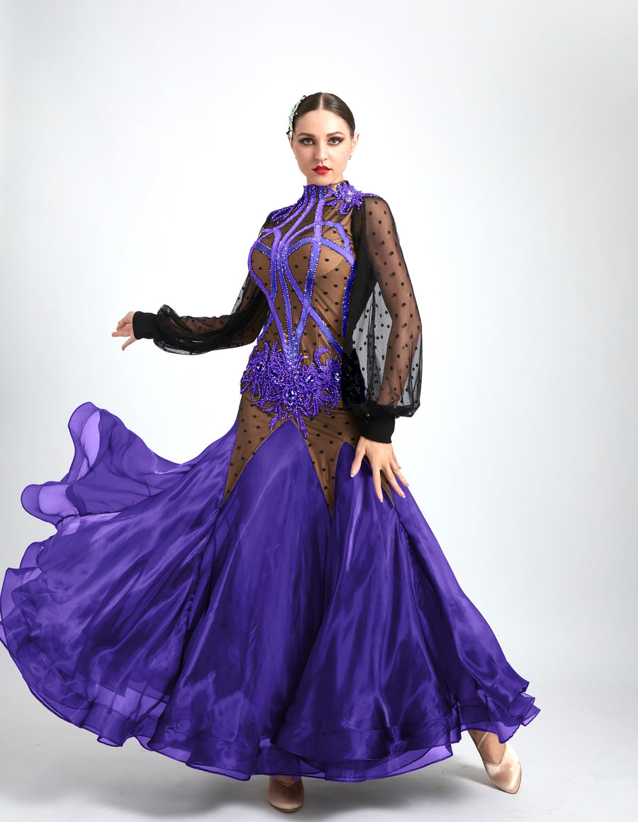 Long Puffy Sleeves Crystalline Ballroom Dress Standard/Smooth # M3987