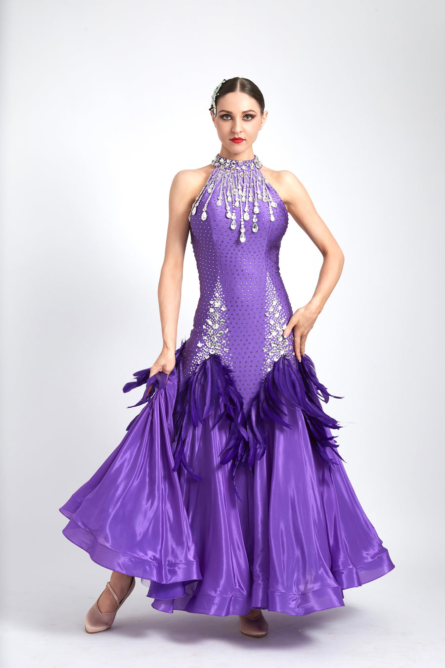 Water Drop Crystal Feather Ballroom  Dress Standard/Smooth # M4152