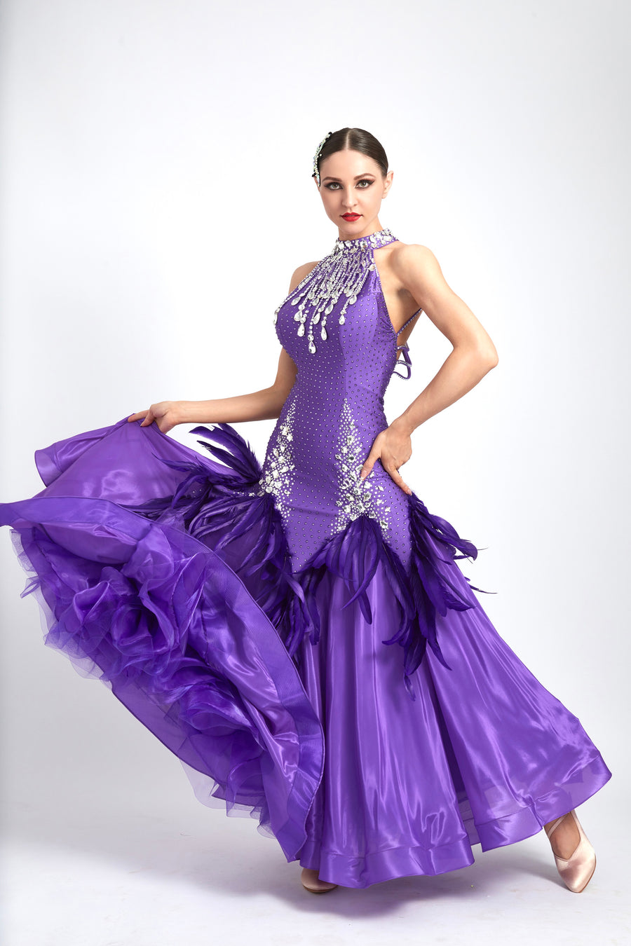 Water Drop Crystal Feather Ballroom  Dress Standard/Smooth # M4152