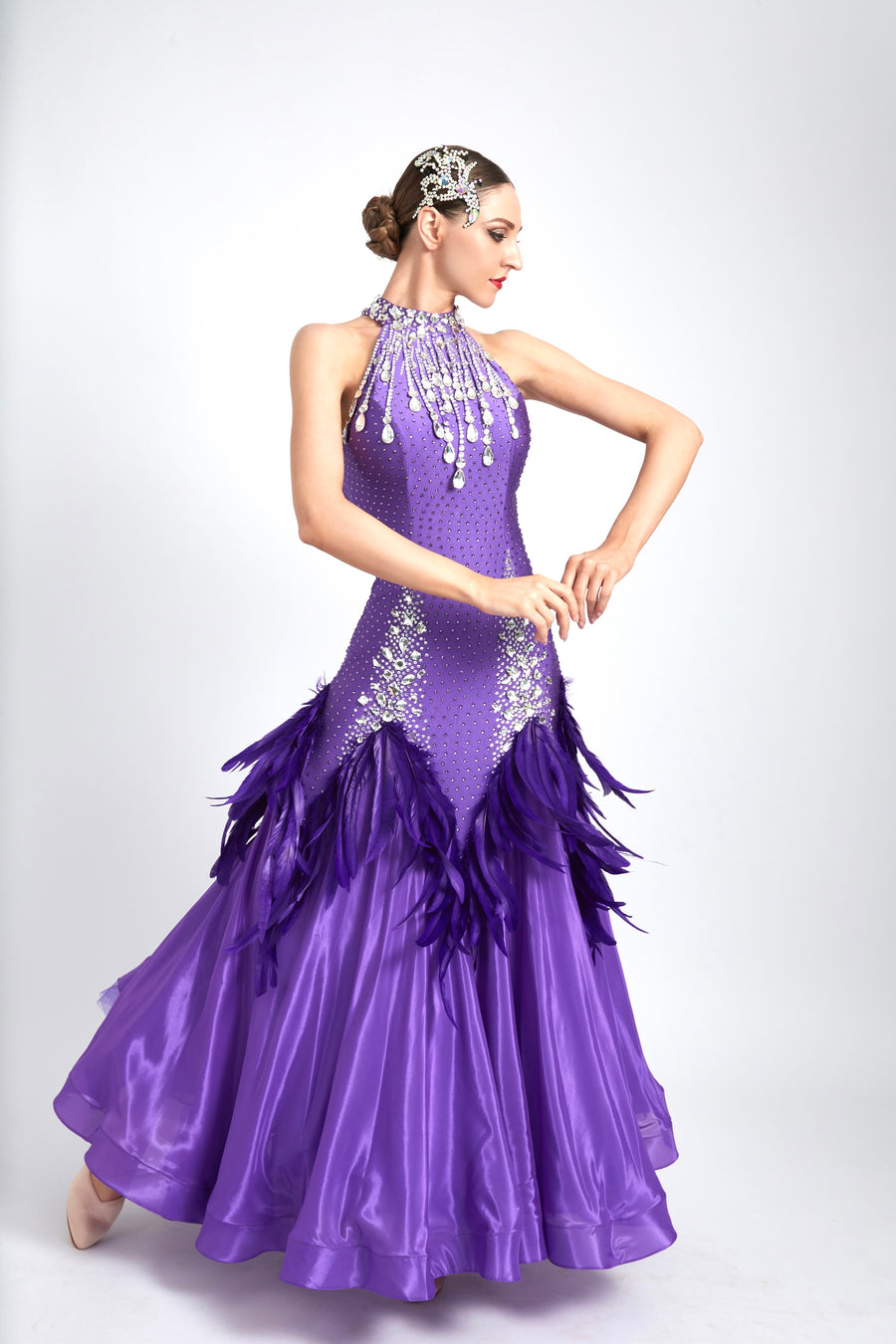 Water Drop Crystal Feather Ballroom  Dress Standard/Smooth # M4152