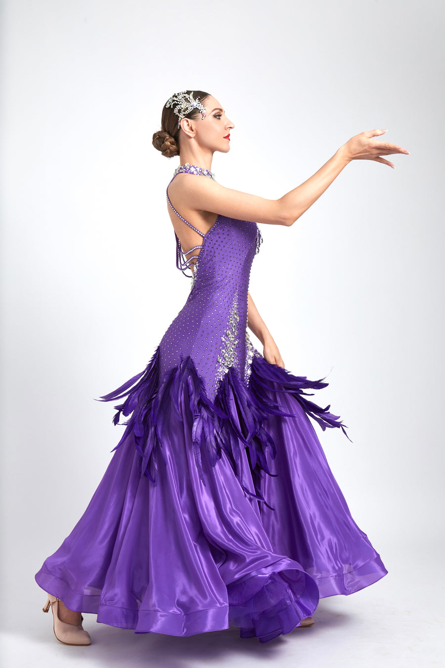 Water Drop Crystal Feather Ballroom  Dress Standard/Smooth # M4152