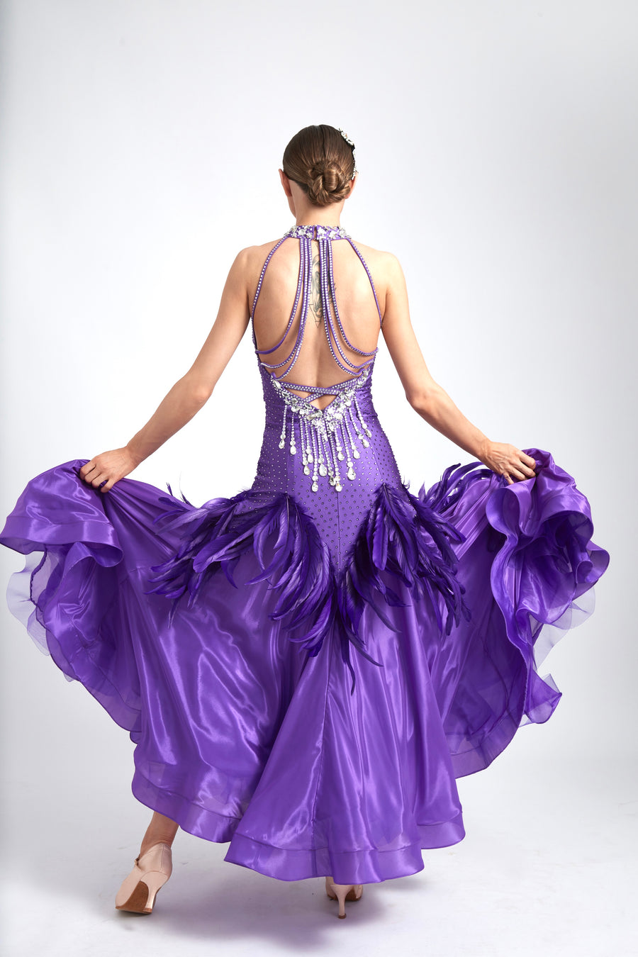 Water Drop Crystal Feather Ballroom  Dress Standard/Smooth # M4152