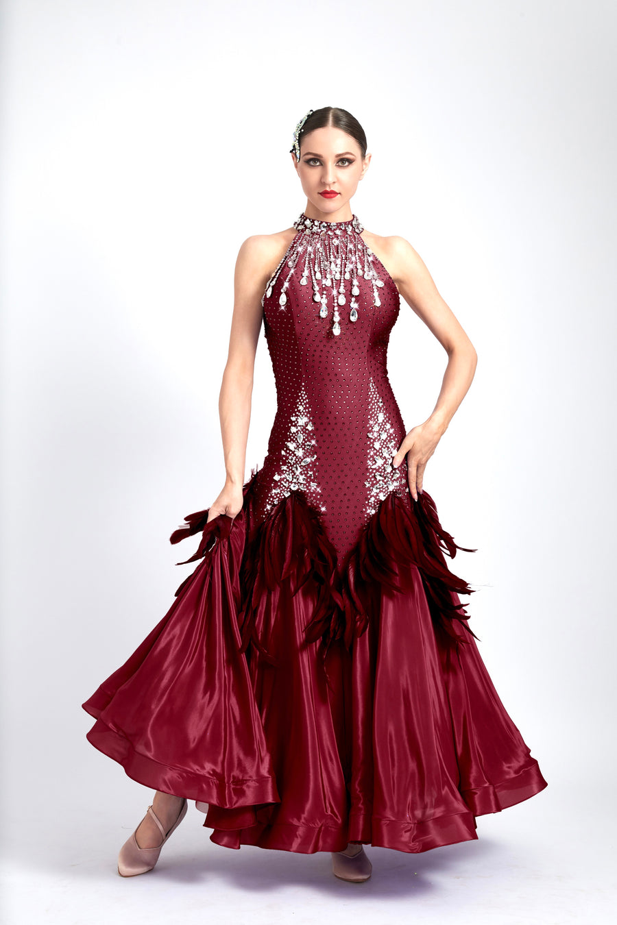 Water Drop Crystal Feather Ballroom  Dress Standard/Smooth # M4152