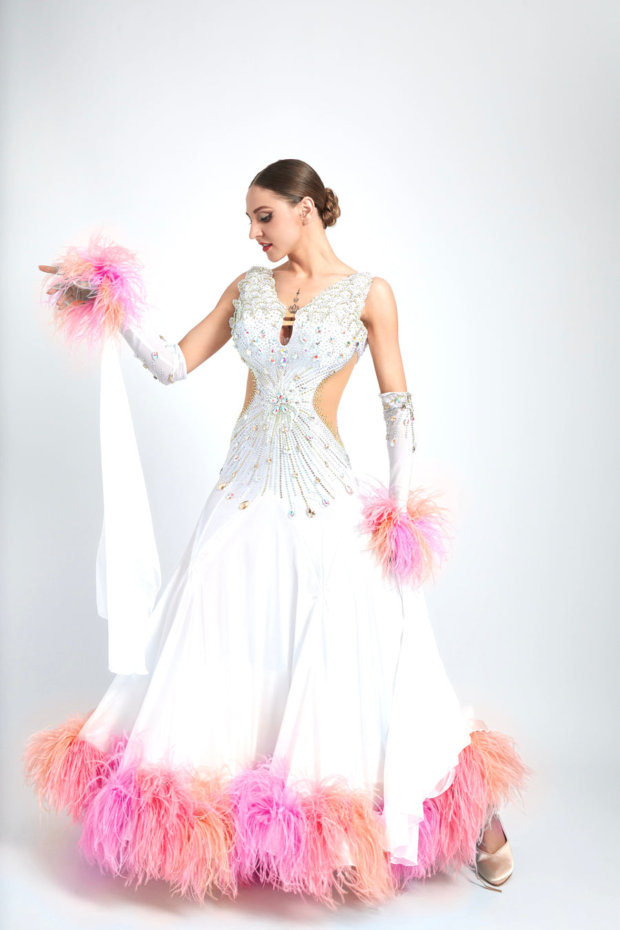 Ostrich Feathers crystallized Ballroom Dress Standard/Smooth # M4207