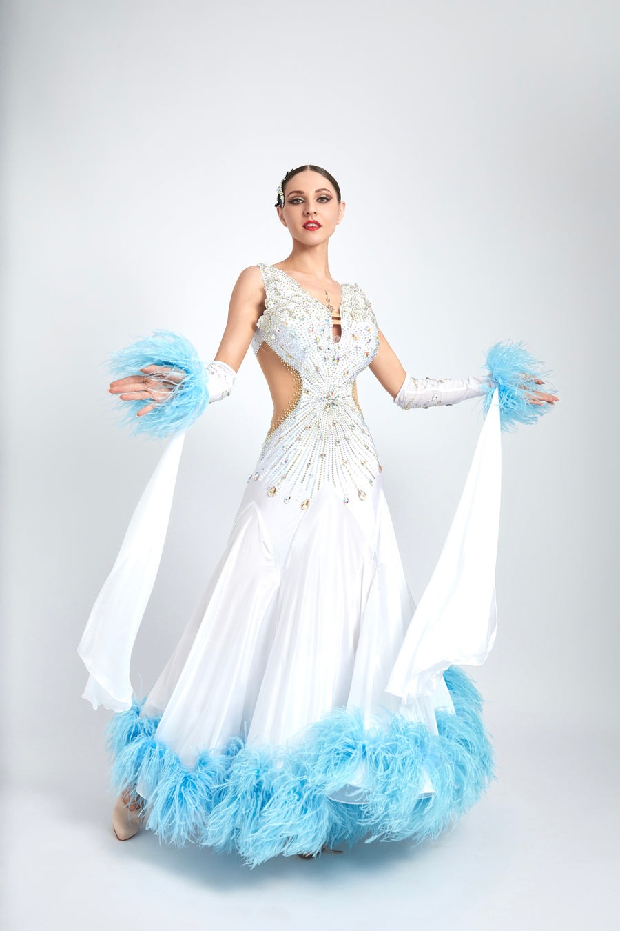 Ostrich Feathers crystallized Ballroom Dress Standard/Smooth # M4207