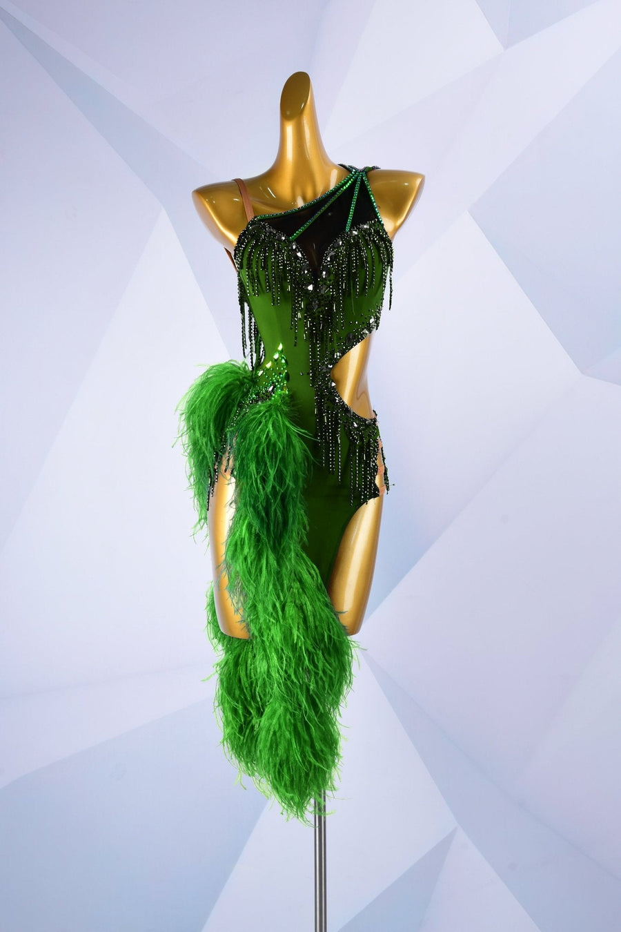 Beaded & Ostrich Feather Latin Dress Latin/Rhythm # L6001 - Unika Dancewear