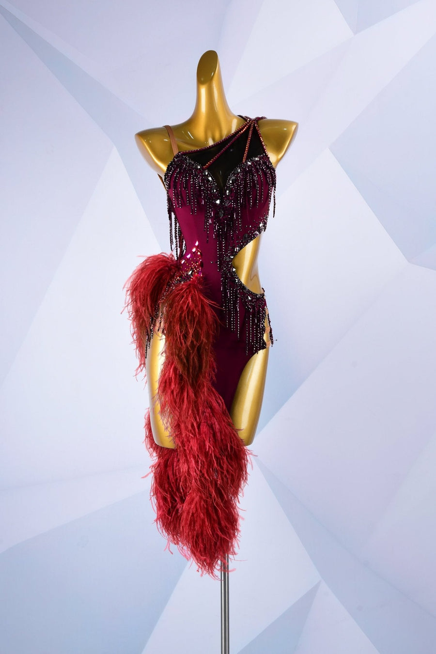 Beaded & Ostrich Feather Latin Dress Latin/Rhythm # L6001 - Unika Dancewear