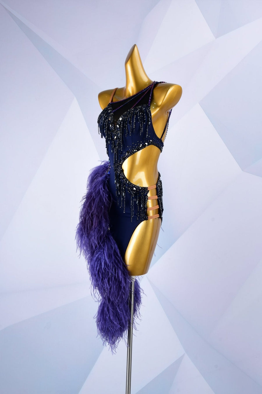 Beaded & Ostrich Feather Latin Dress Latin/Rhythm # L6001 - Unika Dancewear